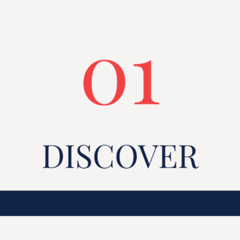 Red 01 above the word DISCOVER in navy blue, with a navy blue horizontal rounded bar below, on a white background.