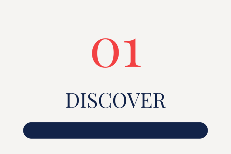 Red 01 above the word DISCOVER in navy blue, with a navy blue horizontal rounded bar below, on a white background.